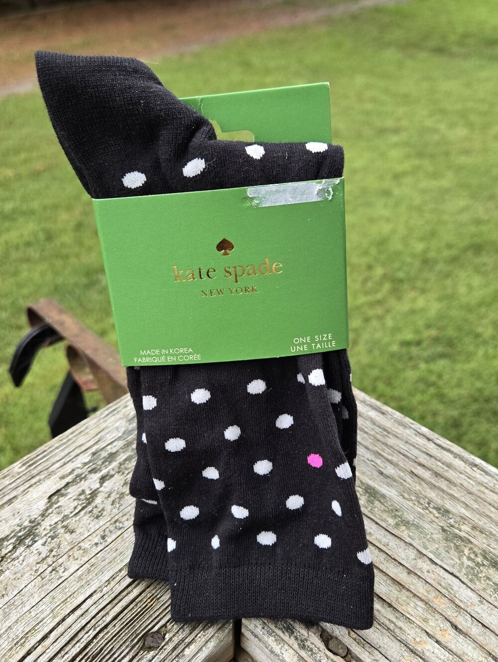 kate spade Black Polka Dot Casual Socks with Pink Accent